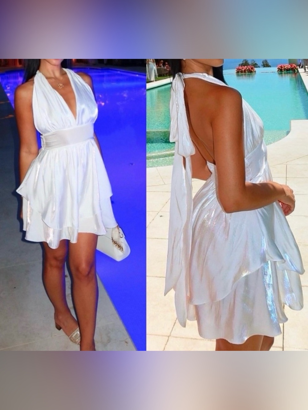 White Halter Backless Mini Dress - Elegant Tie-Back